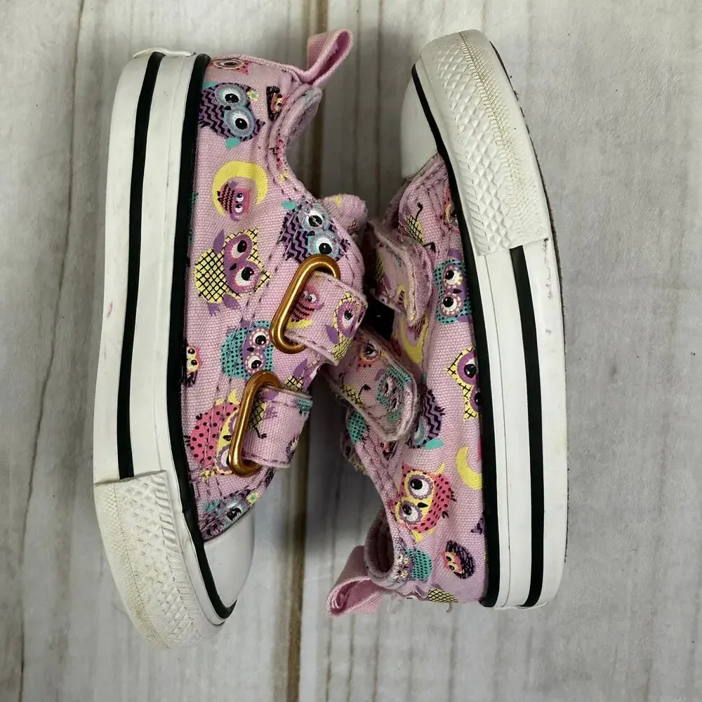Kids Converse All Star Pink Owl Print‎ Velcro Sneakers Toddler Size 5